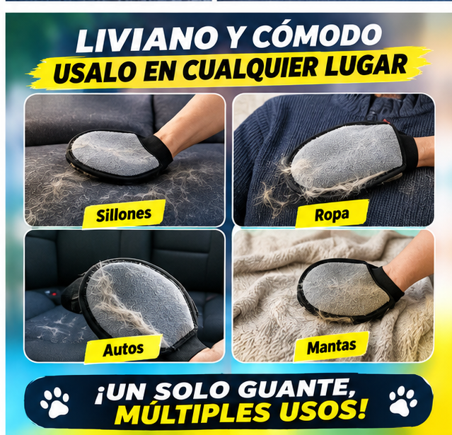 Guante Quita Pelos y Pelusa para Ropa, Sillones y Auto
