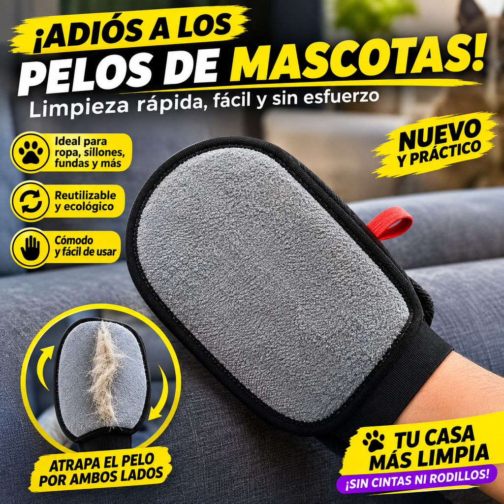 Guante Quita Pelos y Pelusa para Ropa, Sillones y Auto